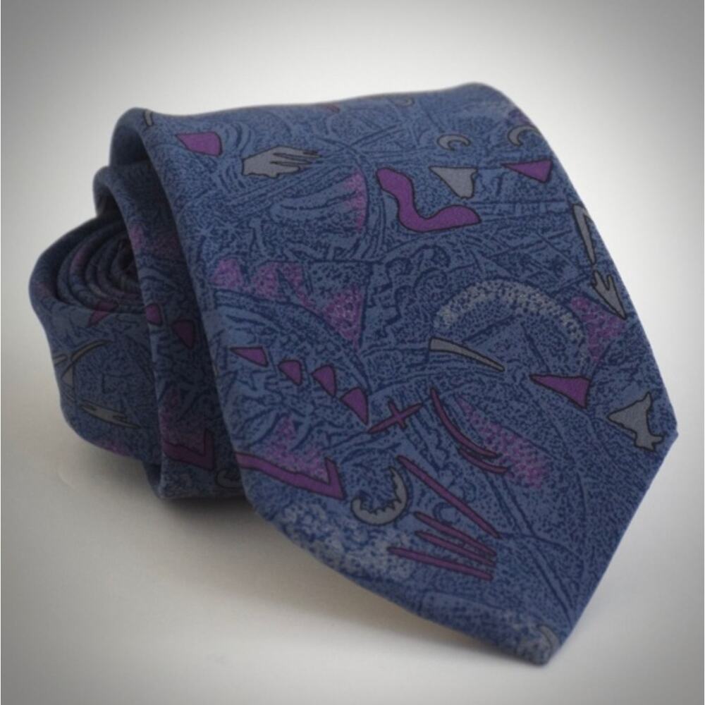 Vintage Silk Tie - Pierre Balmain Geometric Blue and Purple
